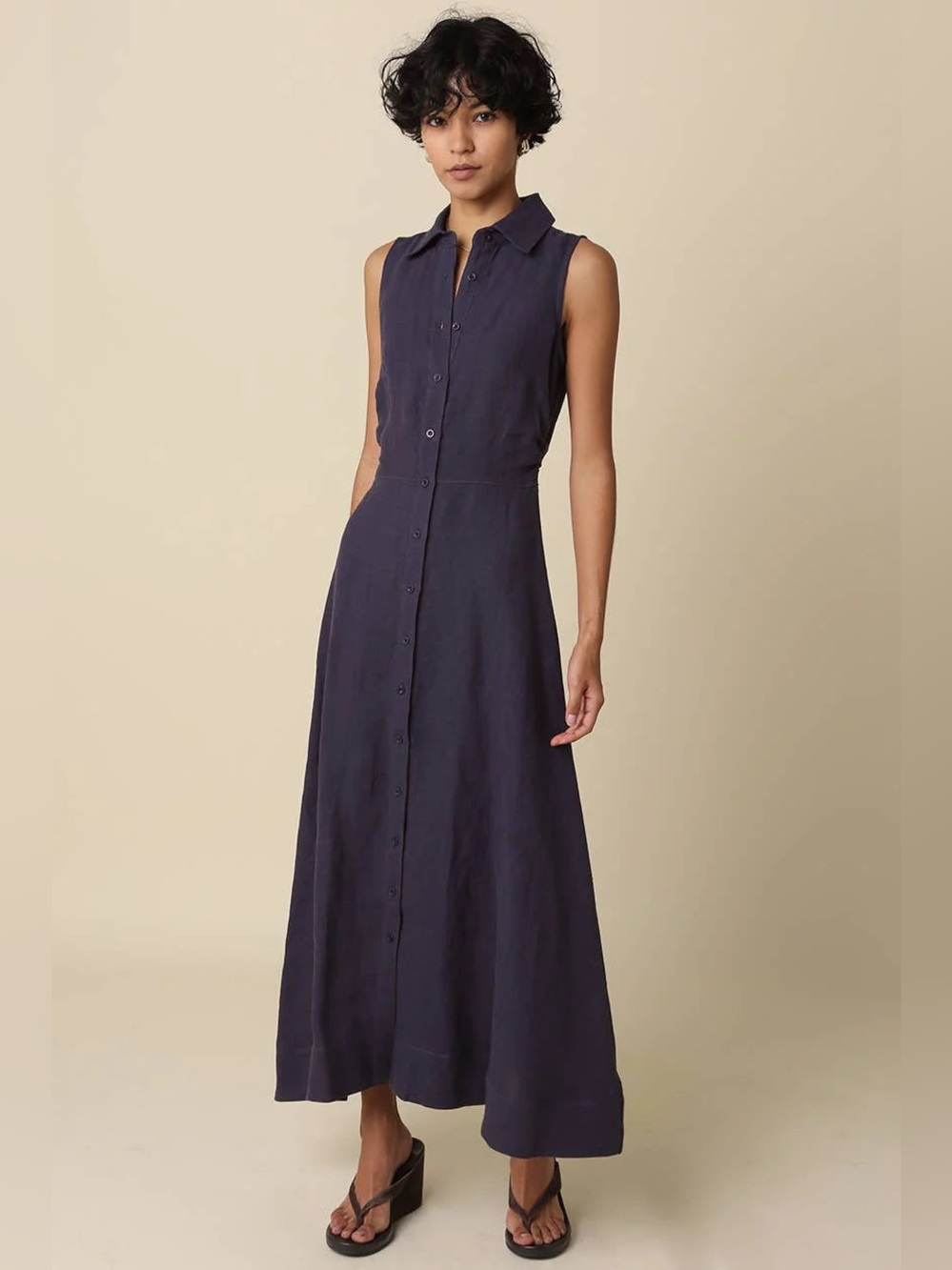 Banana Republic linen shirt dress maxi navy 14